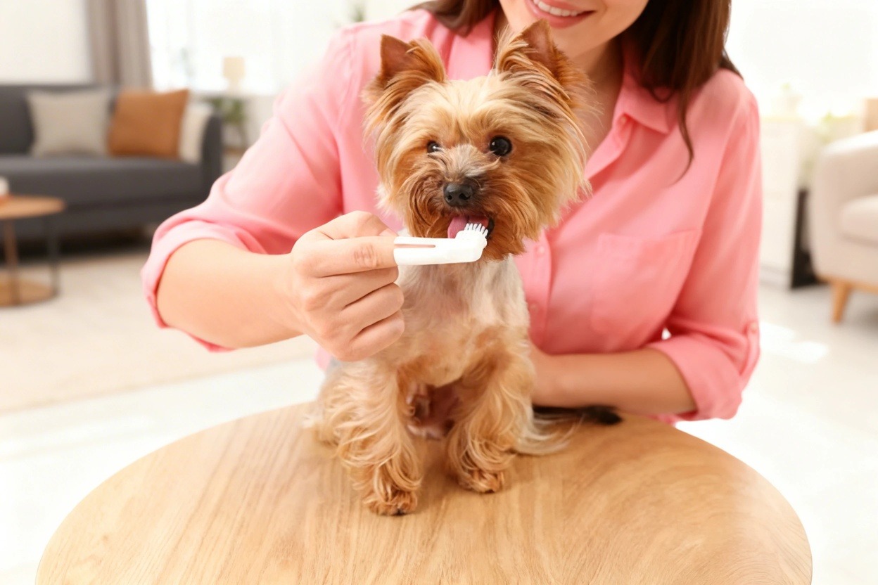 yorkie fogmosás közben